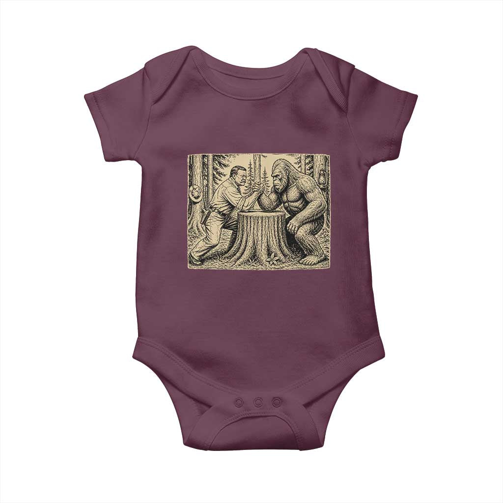 Theodore Roosevelt and Bigfoot Arm Wrestling Retro Baby Onesie