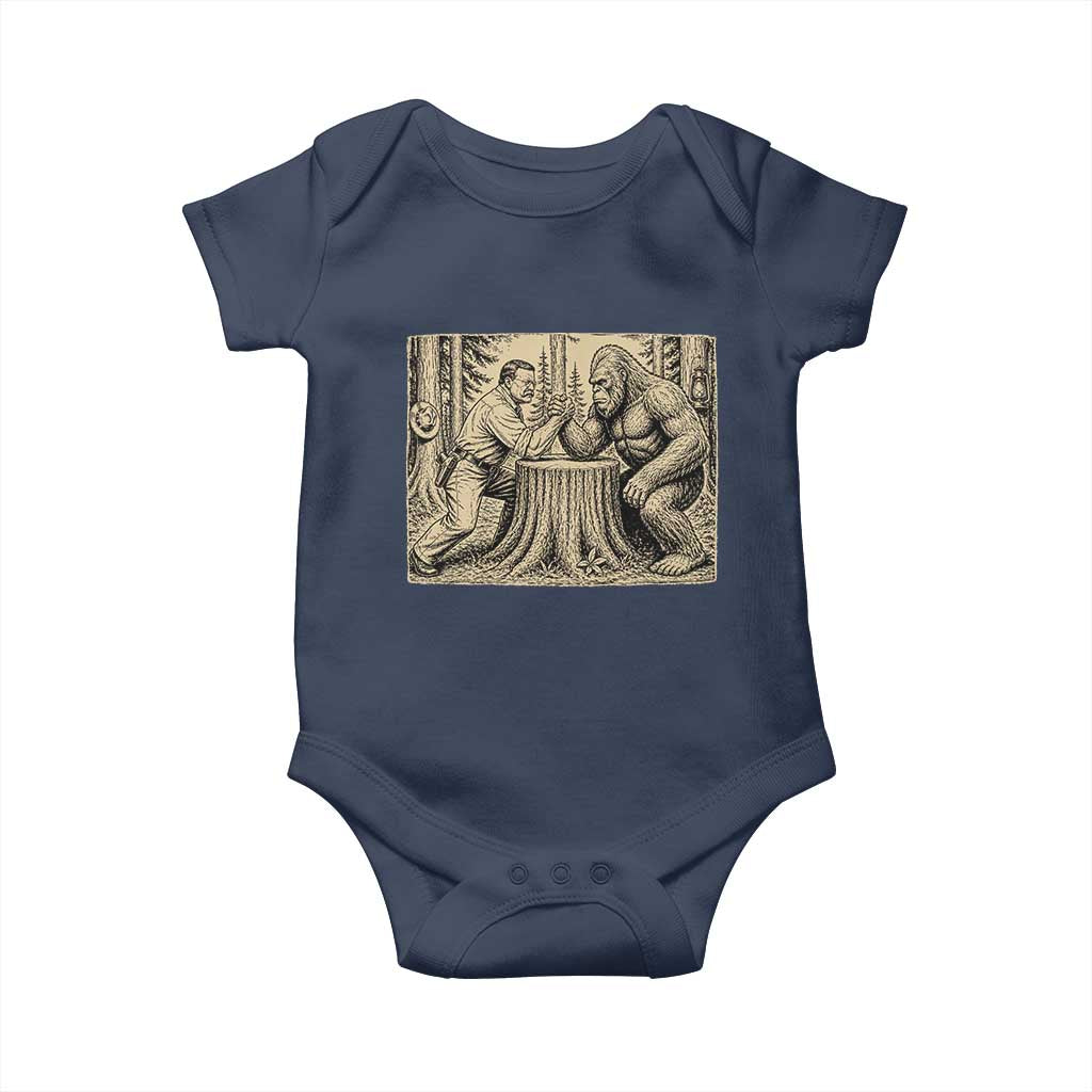 Theodore Roosevelt and Bigfoot Arm Wrestling Retro Baby Onesie