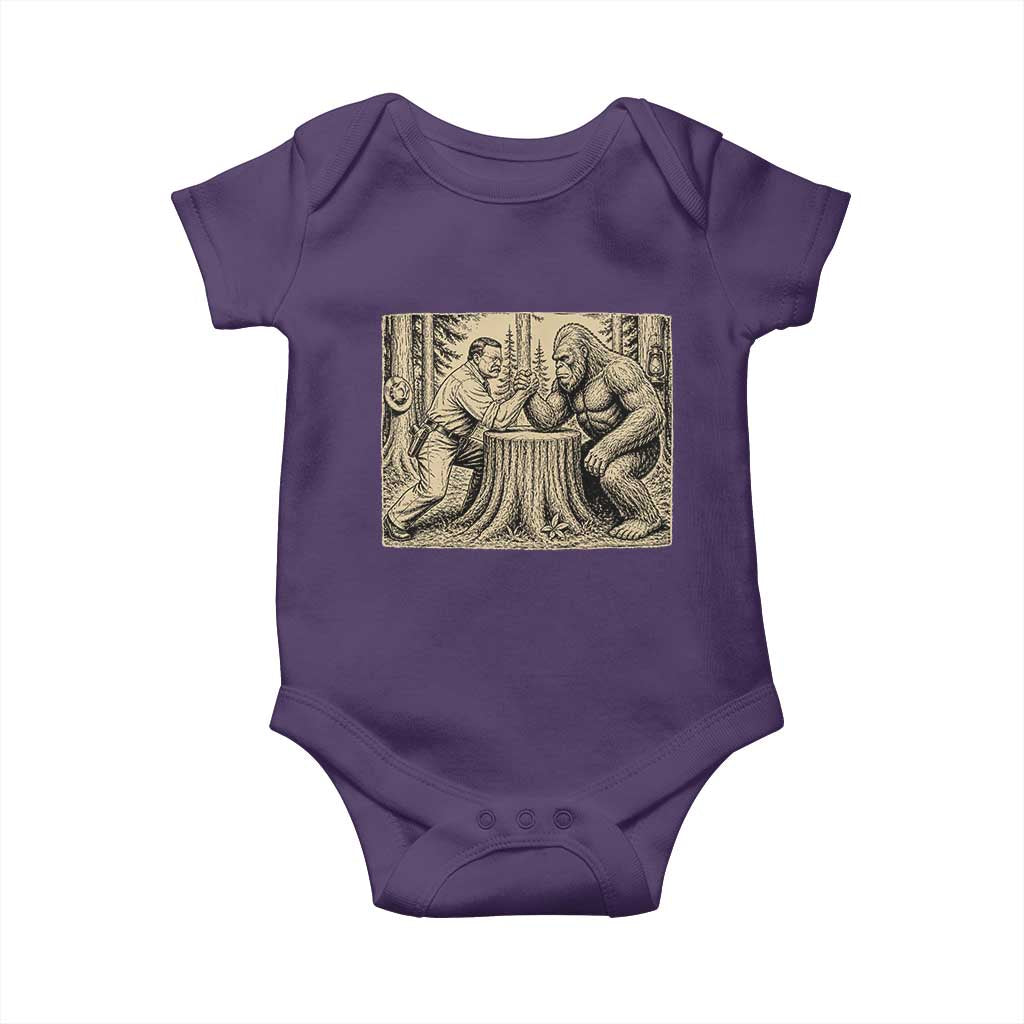 Theodore Roosevelt and Bigfoot Arm Wrestling Retro Baby Onesie