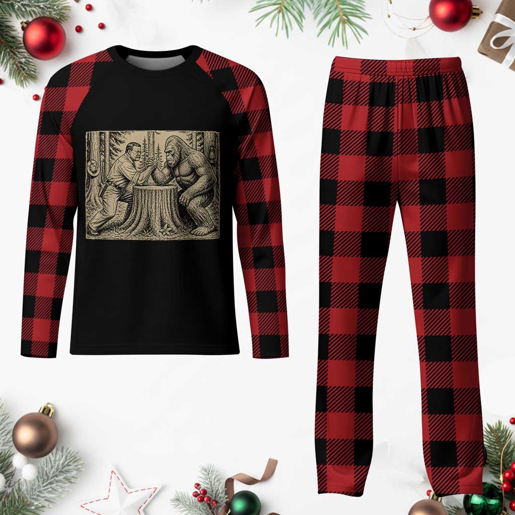 Theodore Roosevelt and Bigfoot Arm Wrestling Retro Plaid Pajama Set