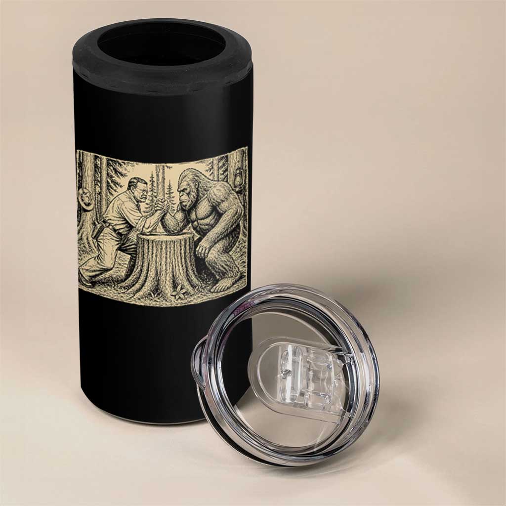 Theodore Roosevelt and Bigfoot Arm Wrestling Retro 4 in 1 Can Cooler Tumbler