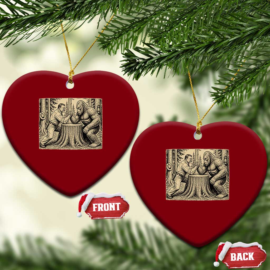Theodore Roosevelt and Bigfoot Arm Wrestling Retro Ceramic Ornament