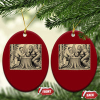 Theodore Roosevelt and Bigfoot Arm Wrestling Retro Ceramic Ornament