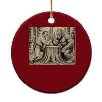 Theodore Roosevelt and Bigfoot Arm Wrestling Retro Ceramic Ornament