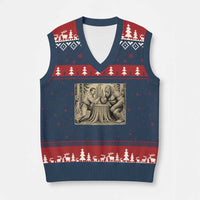 Theodore Roosevelt and Bigfoot Arm Wrestling Retro V-Neck Knit Sweater Vest