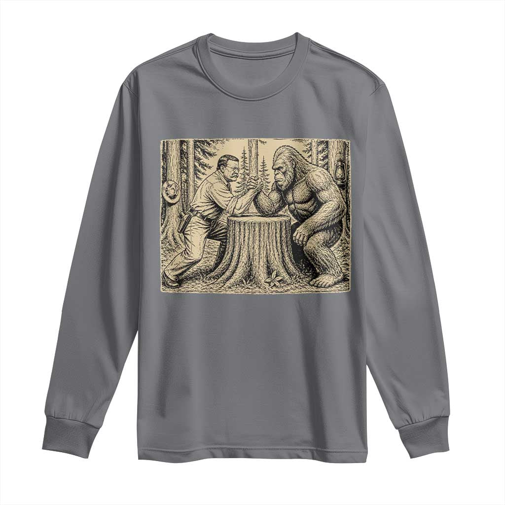 Theodore Roosevelt and Bigfoot Arm Wrestling Retro Long Sleeve Shirt
