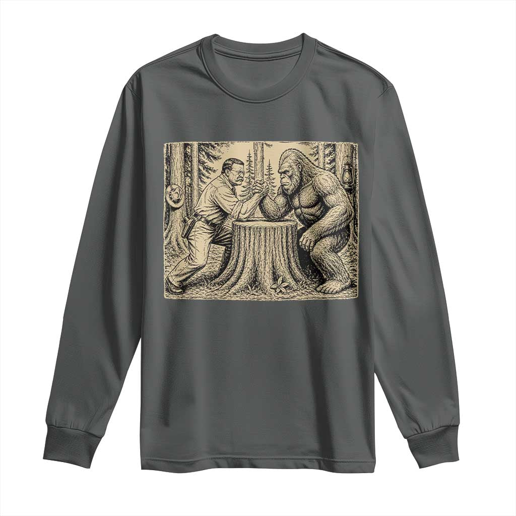 Theodore Roosevelt and Bigfoot Arm Wrestling Retro Long Sleeve Shirt