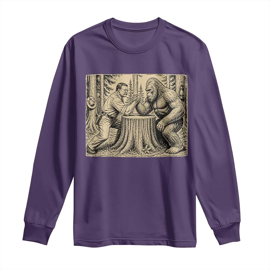 Theodore Roosevelt and Bigfoot Arm Wrestling Retro Long Sleeve Shirt