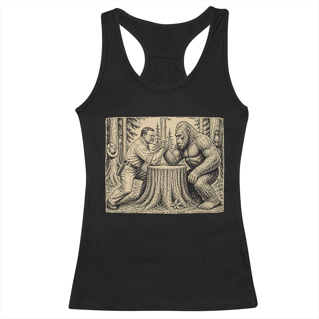 Theodore Roosevelt and Bigfoot Arm Wrestling Retro Racerback Tank Top