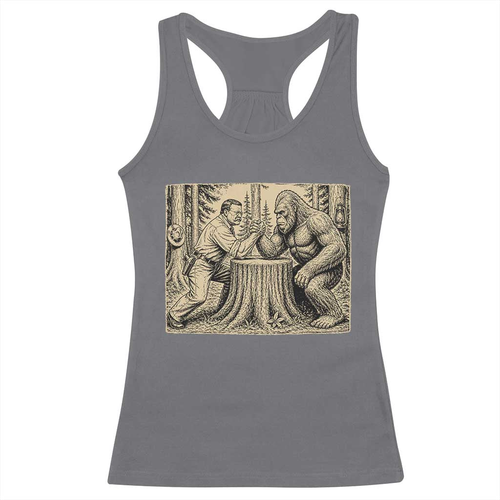 Theodore Roosevelt and Bigfoot Arm Wrestling Retro Racerback Tank Top