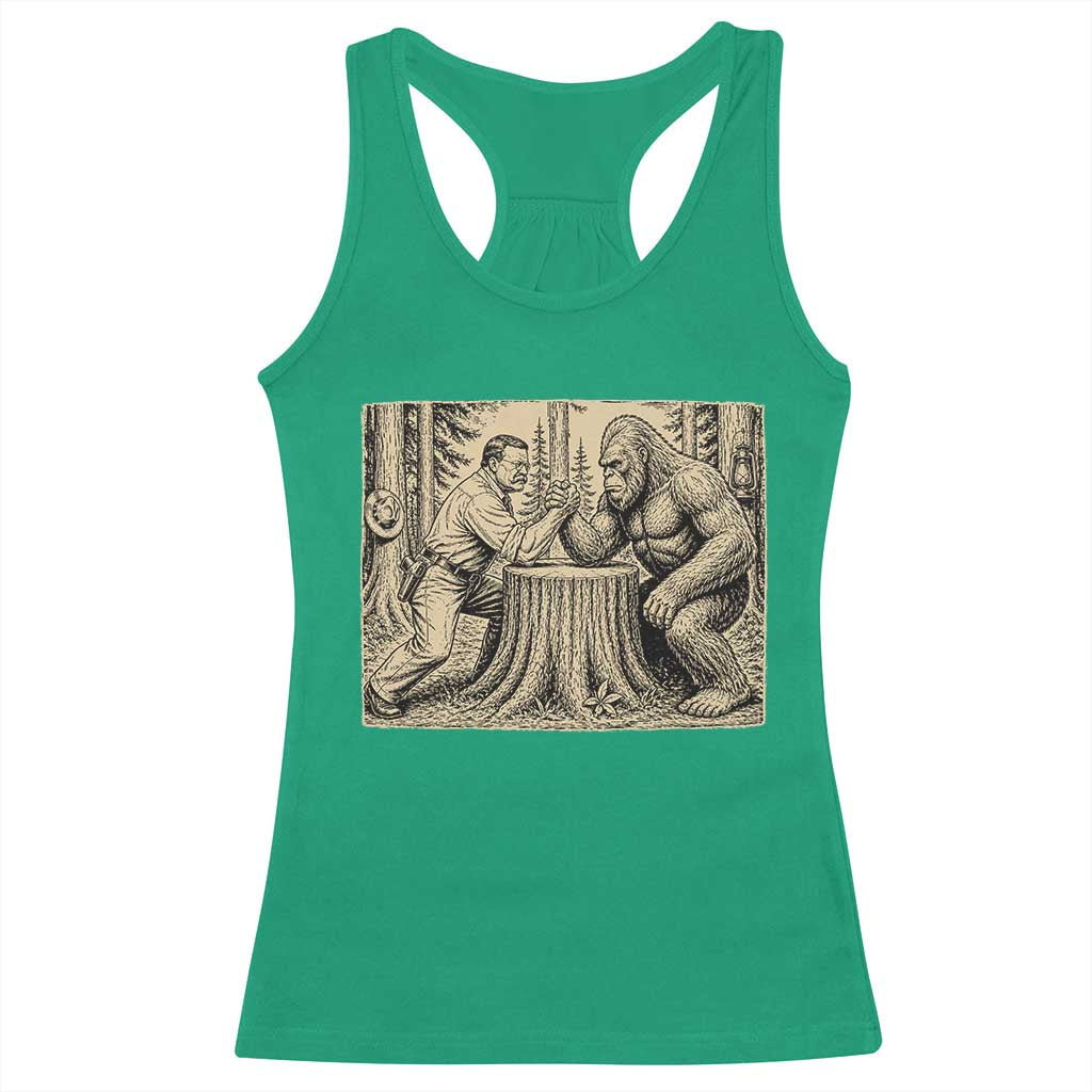 Theodore Roosevelt and Bigfoot Arm Wrestling Retro Racerback Tank Top
