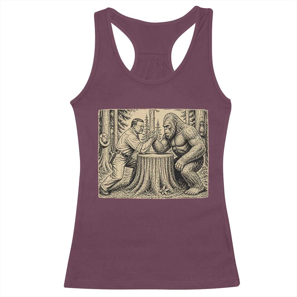 Theodore Roosevelt and Bigfoot Arm Wrestling Retro Racerback Tank Top