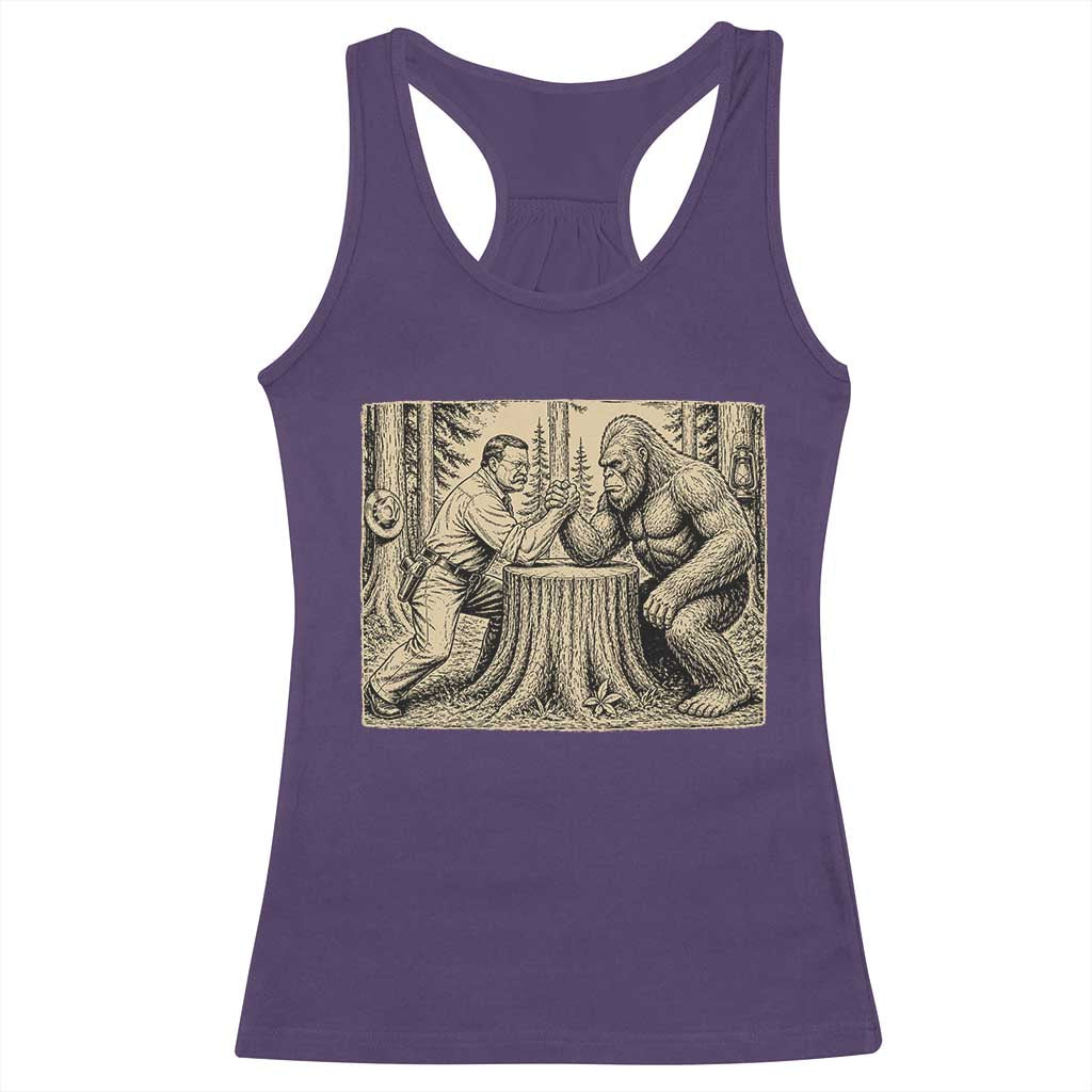 Theodore Roosevelt and Bigfoot Arm Wrestling Retro Racerback Tank Top