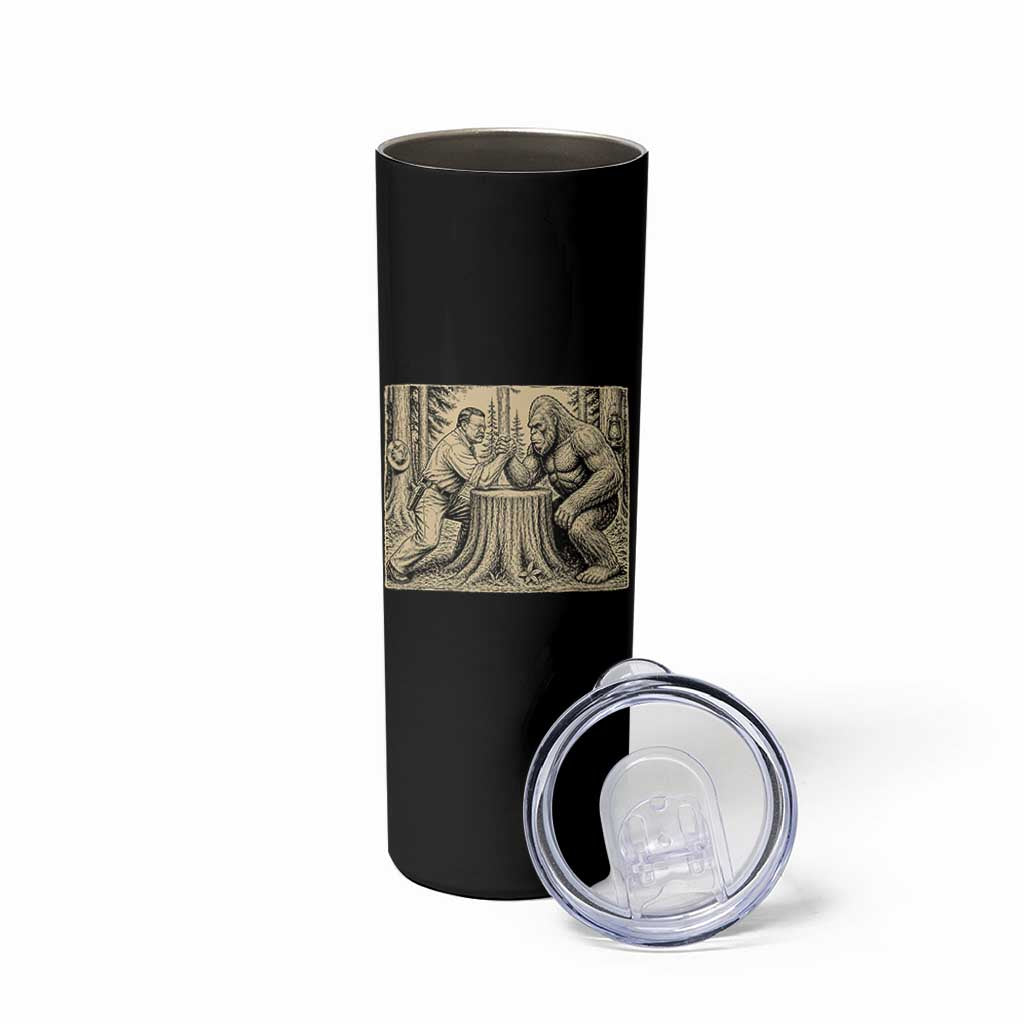Theodore Roosevelt and Bigfoot Arm Wrestling Retro Skinny Tumbler