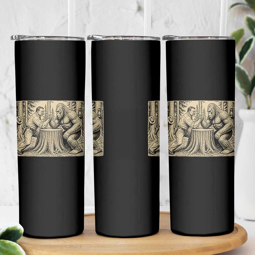 Theodore Roosevelt and Bigfoot Arm Wrestling Retro Skinny Tumbler