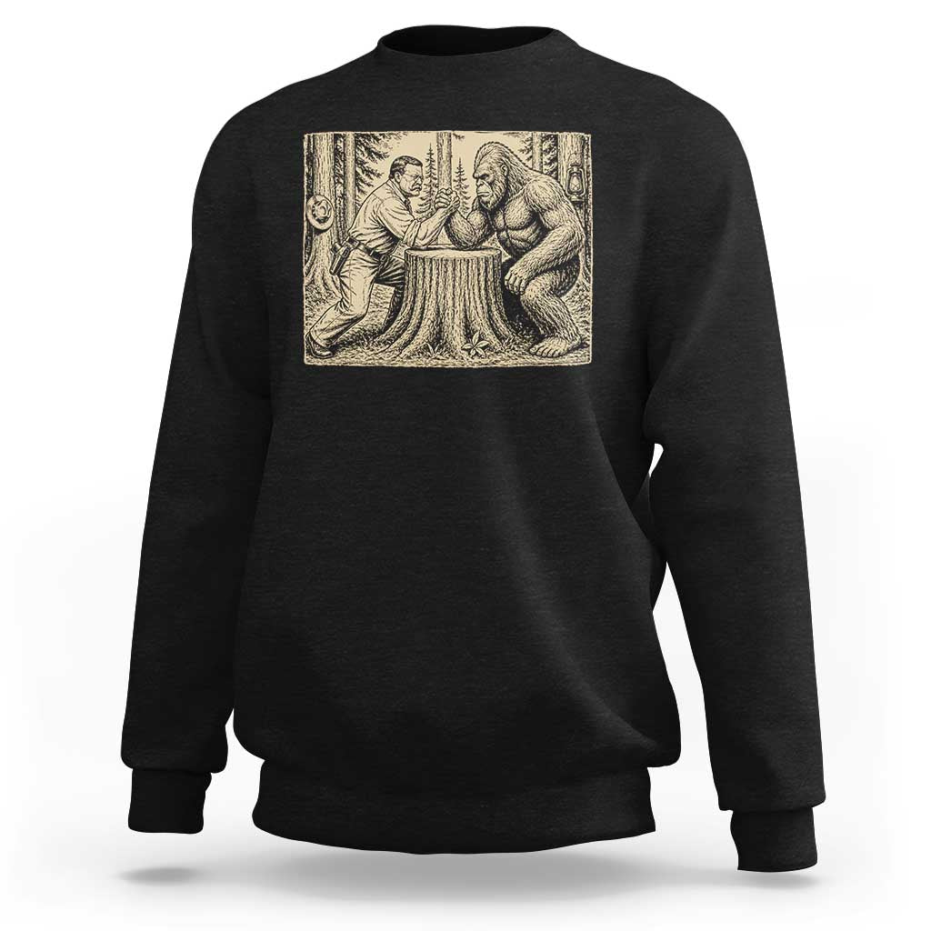 Theodore Roosevelt and Bigfoot Arm Wrestling Retro Sweatshirt