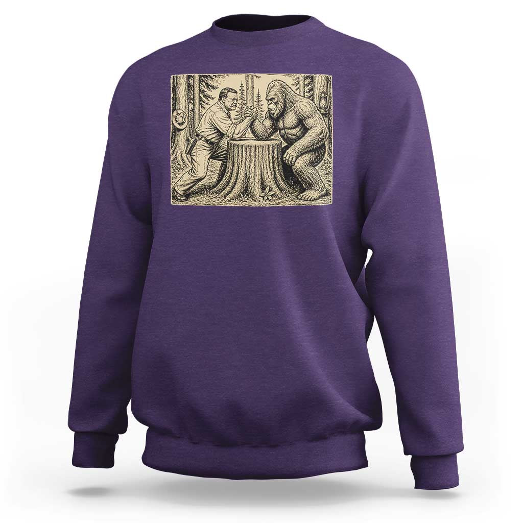 Theodore Roosevelt and Bigfoot Arm Wrestling Retro Sweatshirt