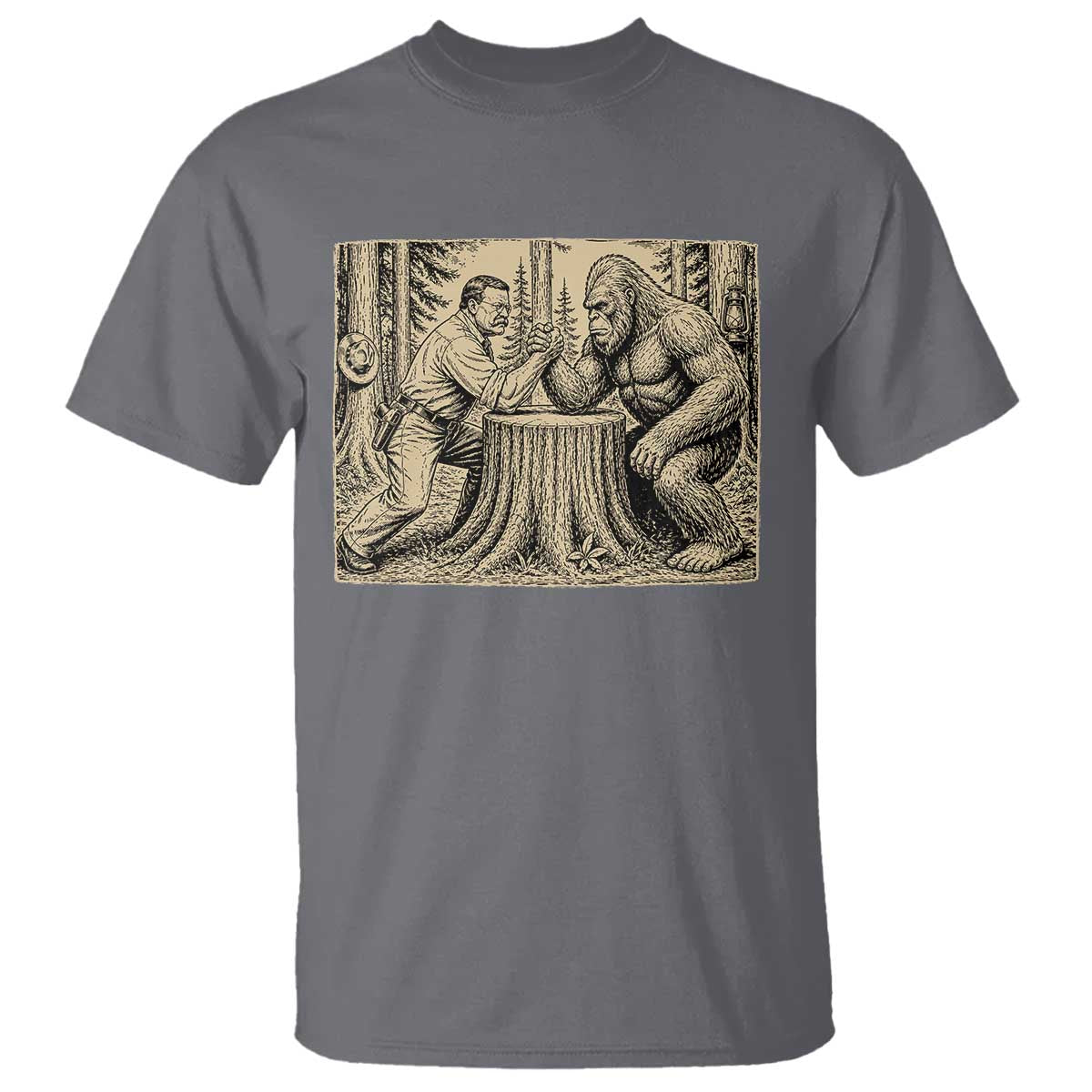 Theodore Roosevelt and Bigfoot Arm Wrestling Retro T Shirt