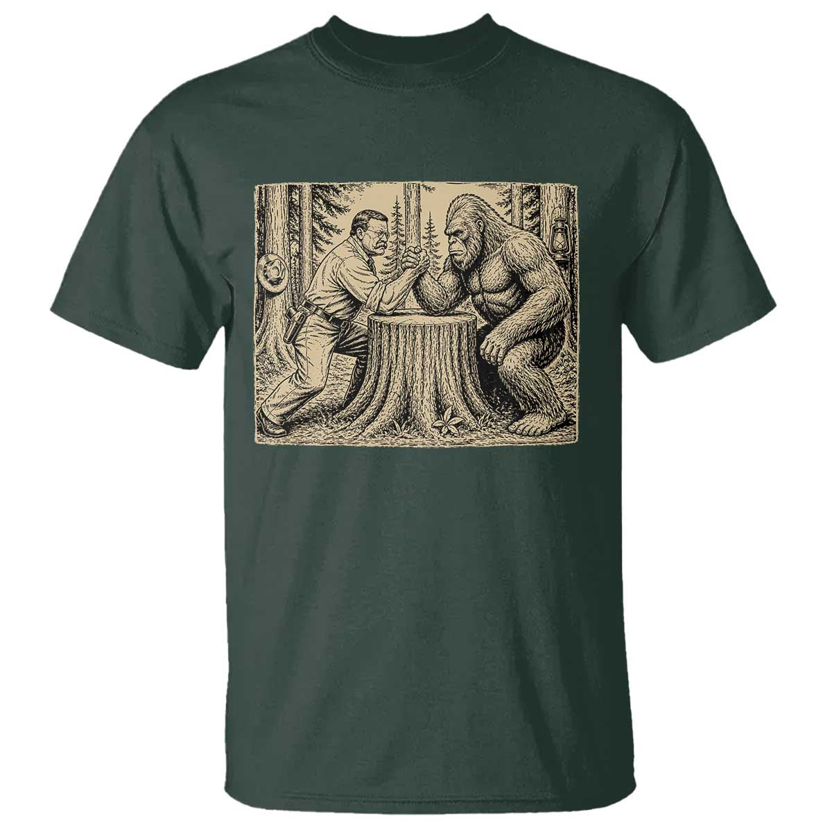 Theodore Roosevelt and Bigfoot Arm Wrestling Retro T Shirt
