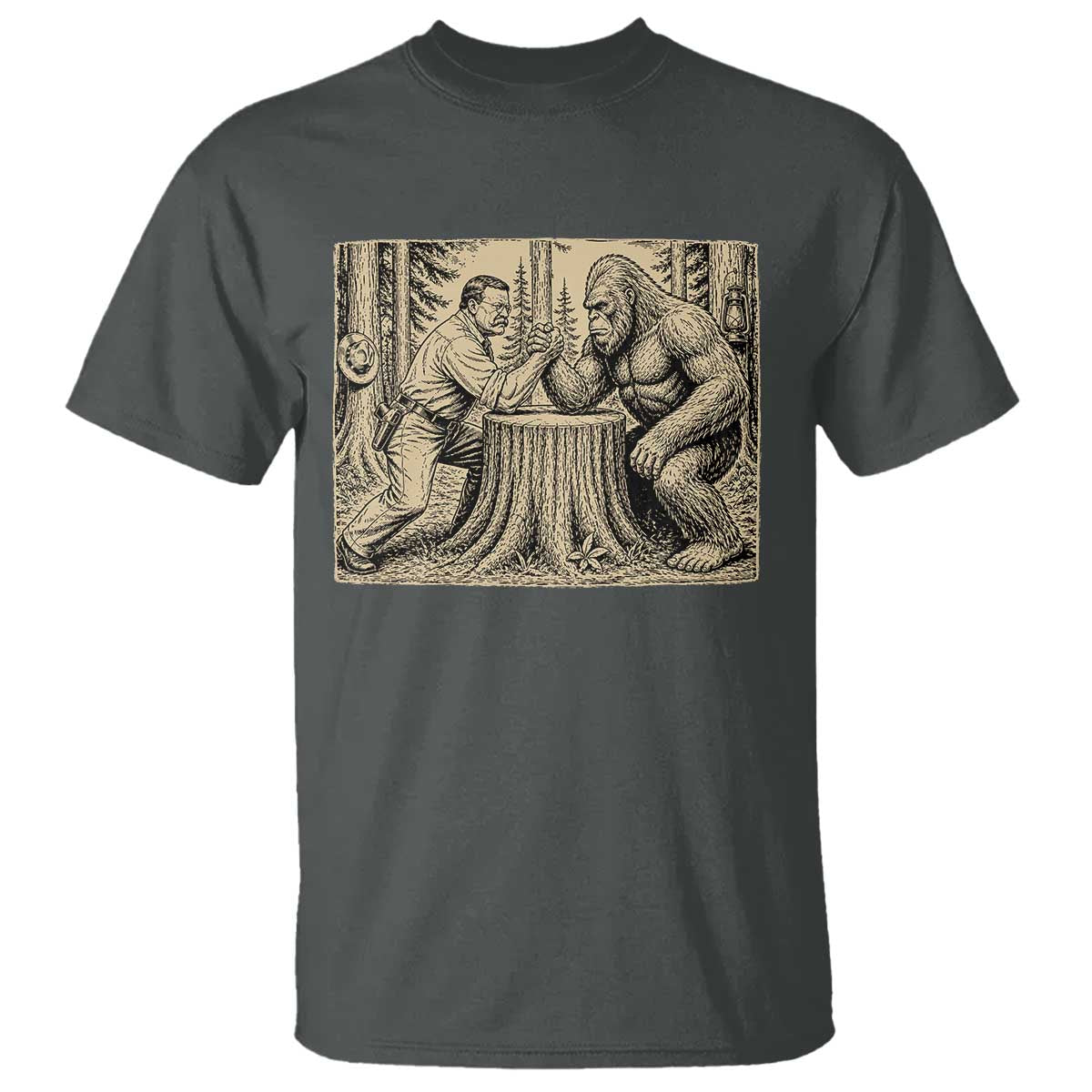 Theodore Roosevelt and Bigfoot Arm Wrestling Retro T Shirt