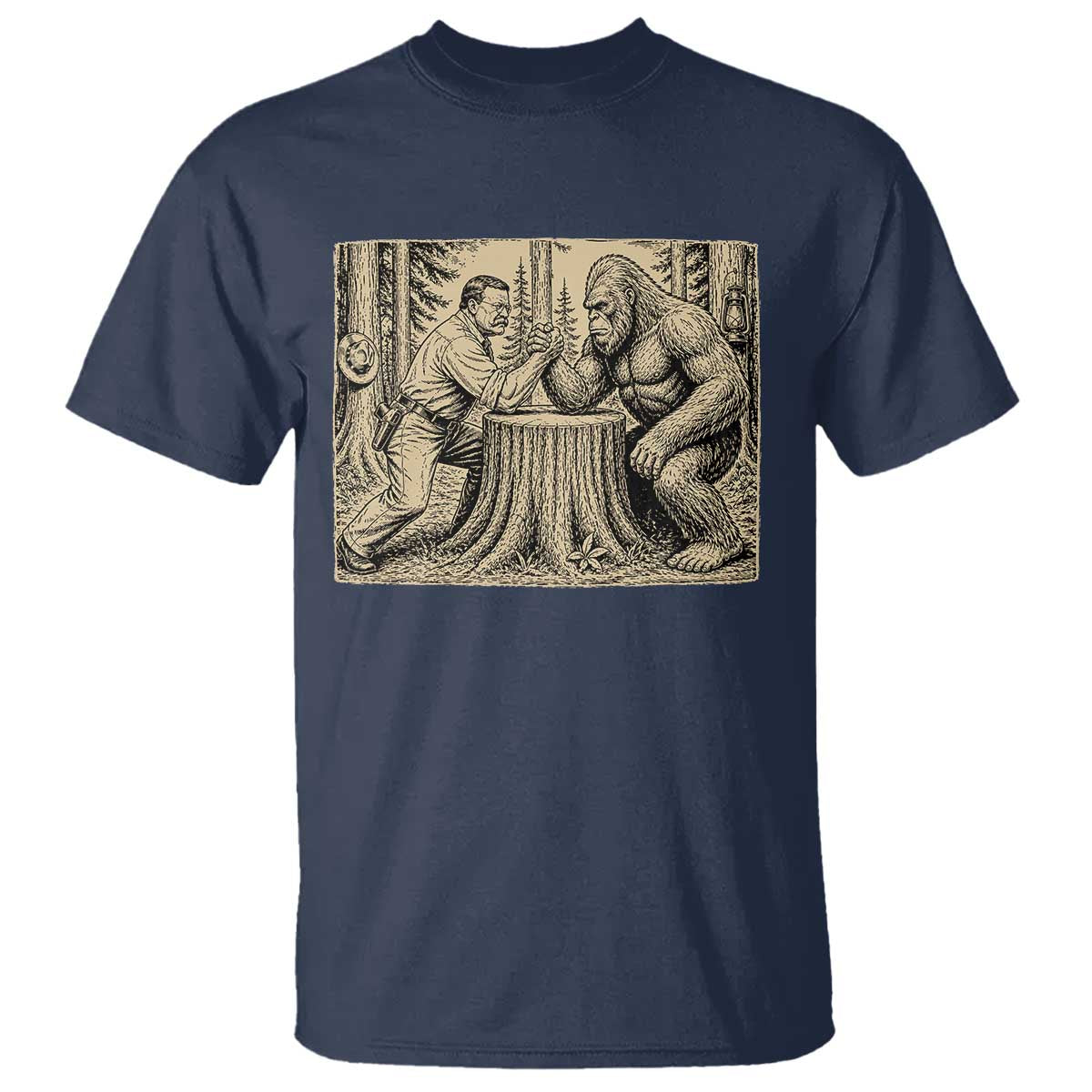 Theodore Roosevelt and Bigfoot Arm Wrestling Retro T Shirt