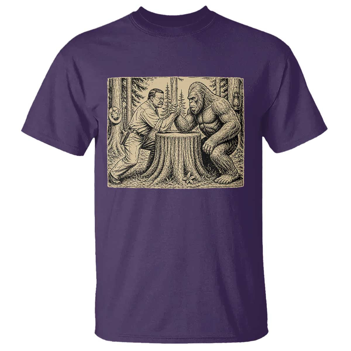 Theodore Roosevelt and Bigfoot Arm Wrestling Retro T Shirt