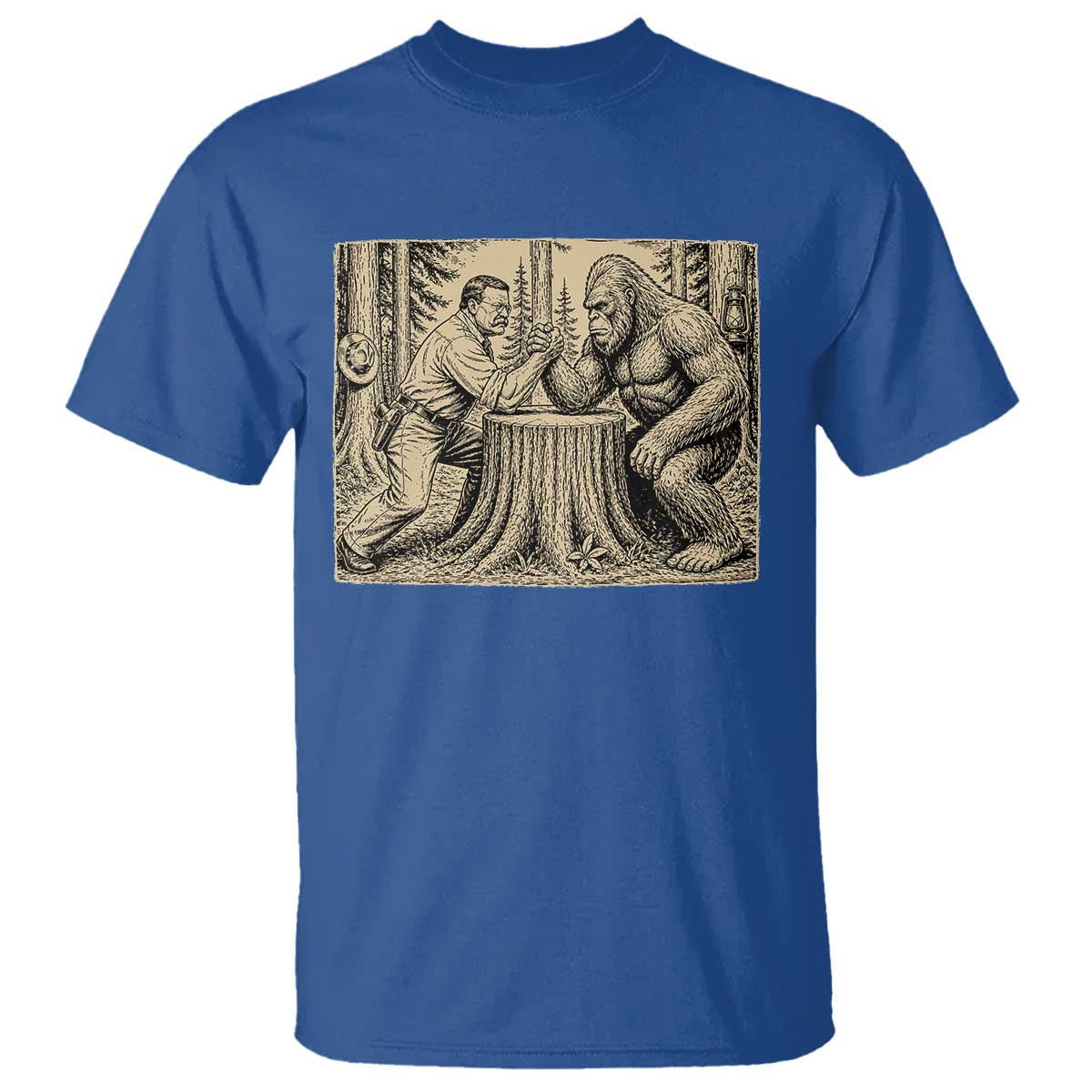 Theodore Roosevelt and Bigfoot Arm Wrestling Retro T Shirt