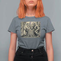 Theodore Roosevelt and Bigfoot Arm Wrestling Retro T Shirt For Women