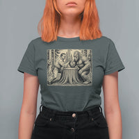 Theodore Roosevelt and Bigfoot Arm Wrestling Retro T Shirt For Women