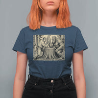 Theodore Roosevelt and Bigfoot Arm Wrestling Retro T Shirt For Women