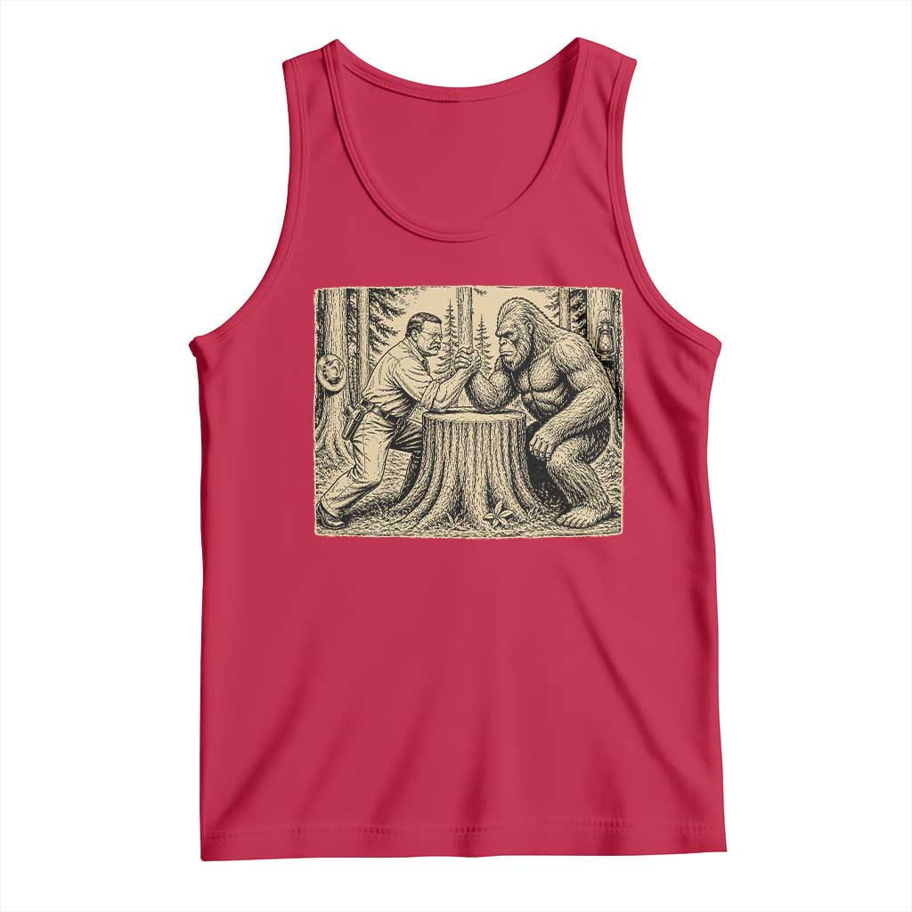 Theodore Roosevelt and Bigfoot Arm Wrestling Retro Tank Top