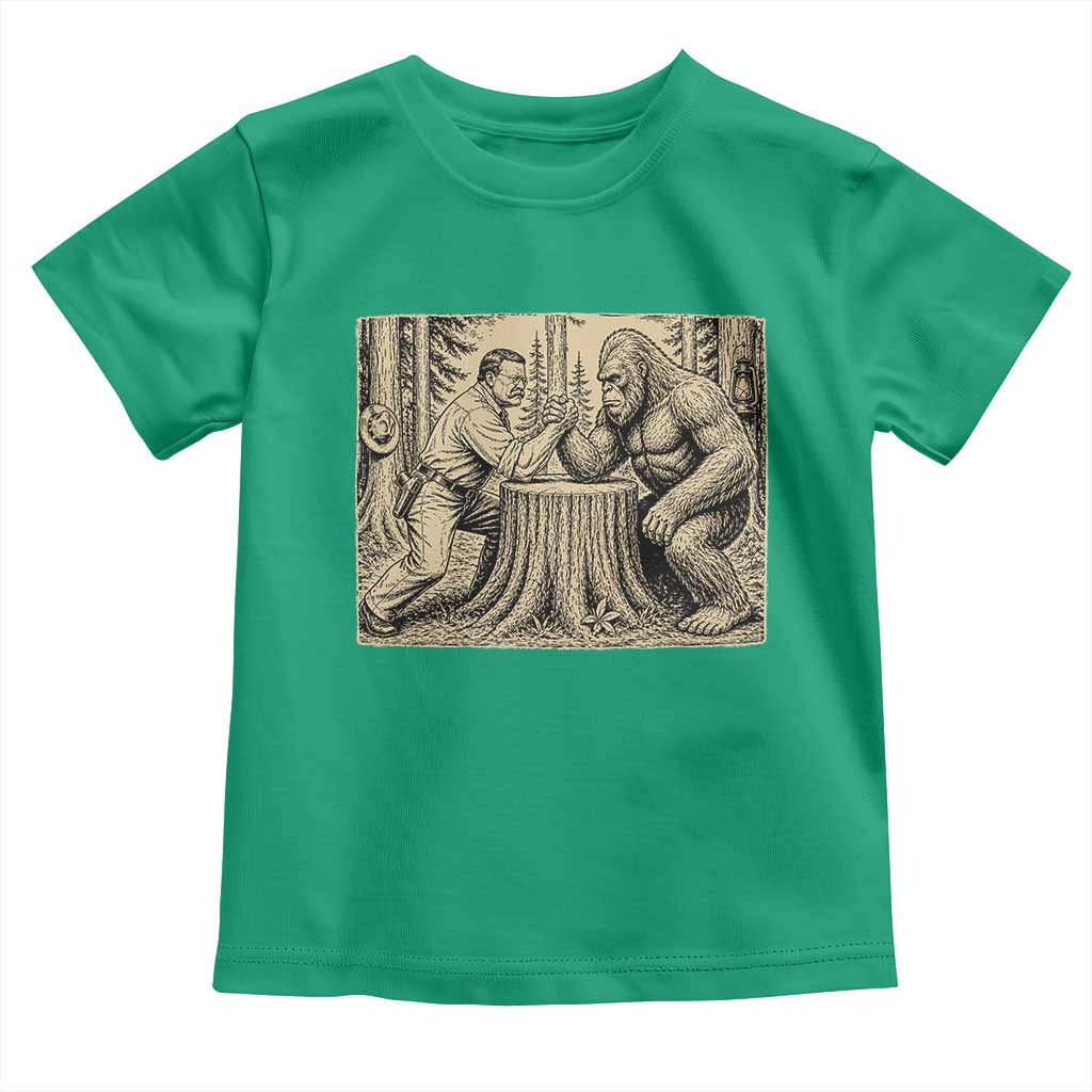 Theodore Roosevelt and Bigfoot Arm Wrestling Retro Toddler T Shirt