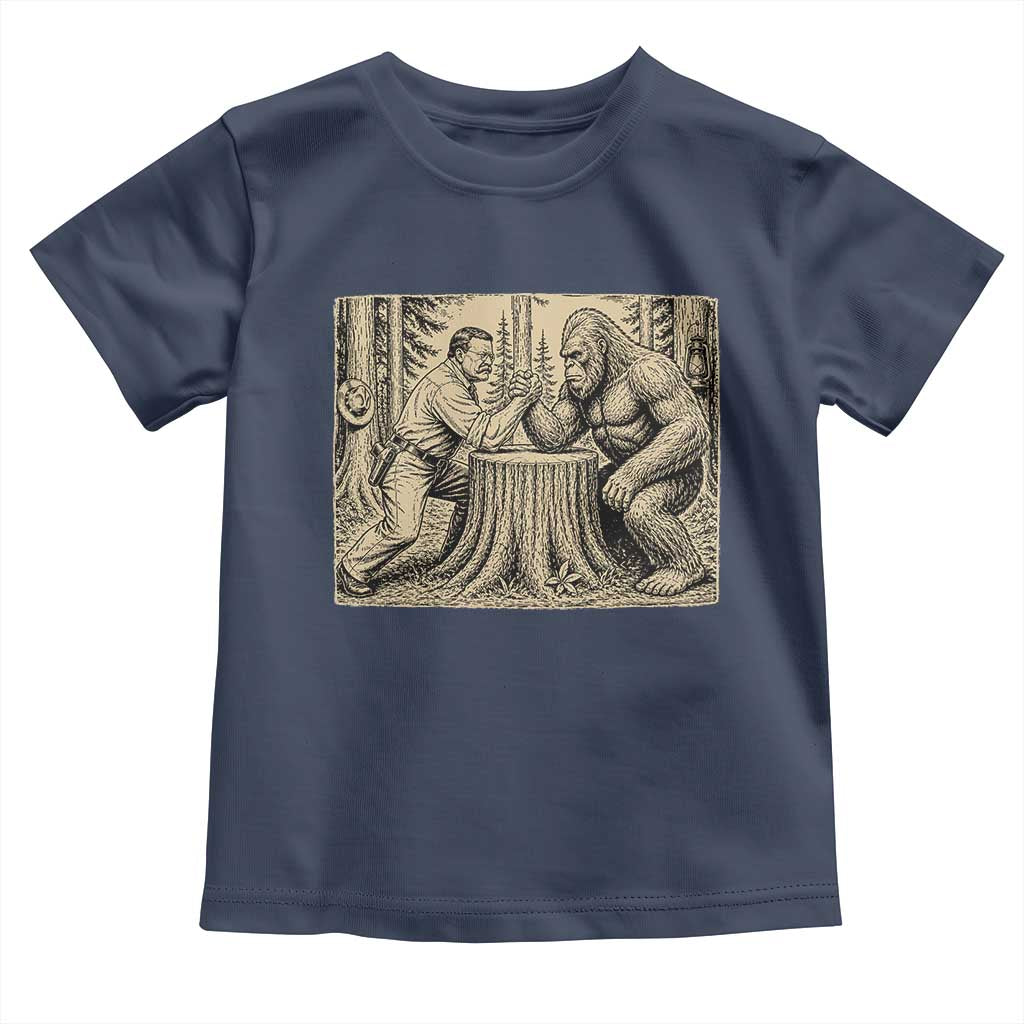 Theodore Roosevelt and Bigfoot Arm Wrestling Retro Toddler T Shirt