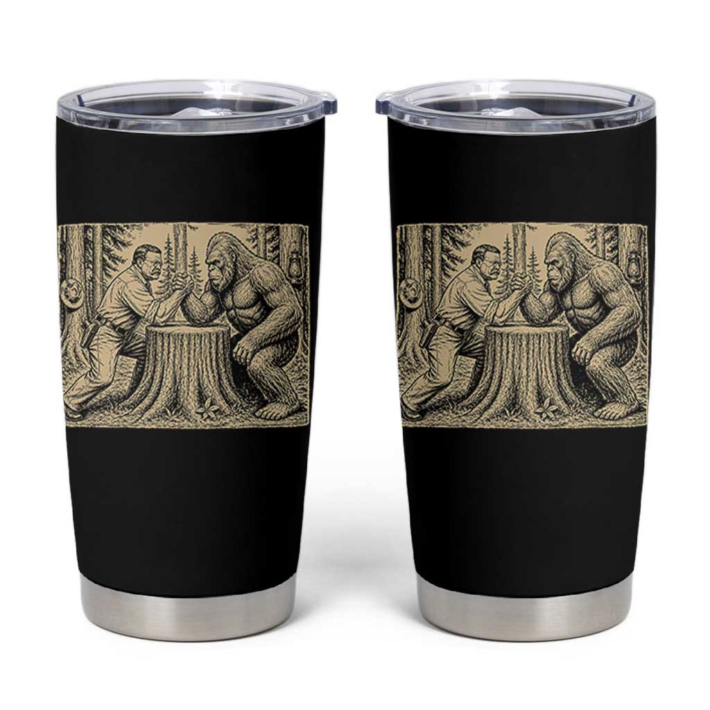 Theodore Roosevelt and Bigfoot Arm Wrestling Retro Tumbler Cup