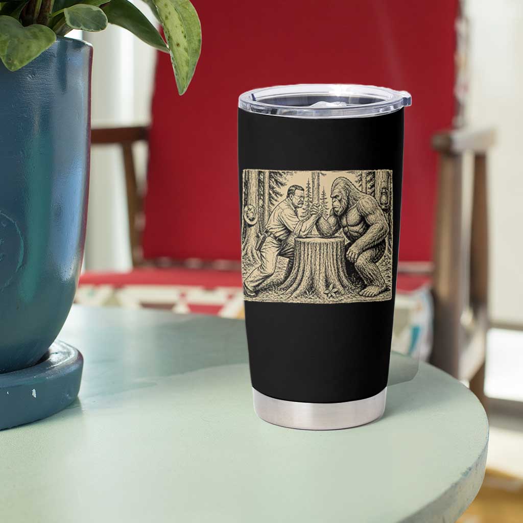 Theodore Roosevelt and Bigfoot Arm Wrestling Retro Tumbler Cup
