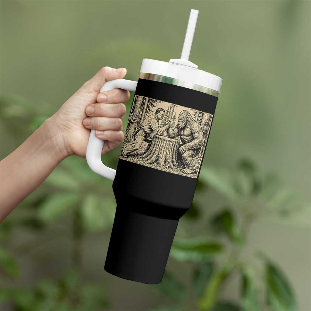 Theodore Roosevelt and Bigfoot Arm Wrestling Retro Tumbler With Handle