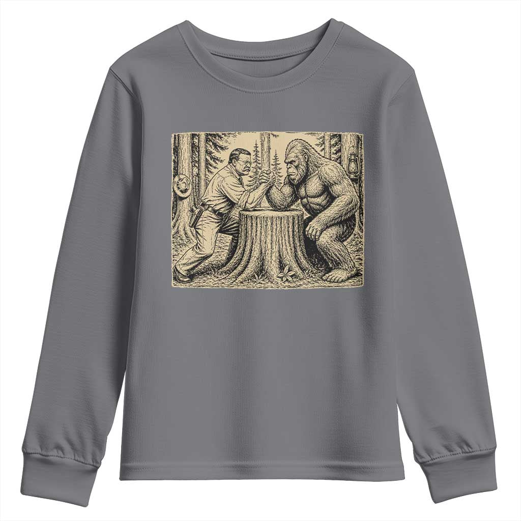 Theodore Roosevelt and Bigfoot Arm Wrestling Retro Youth Sweatshirt