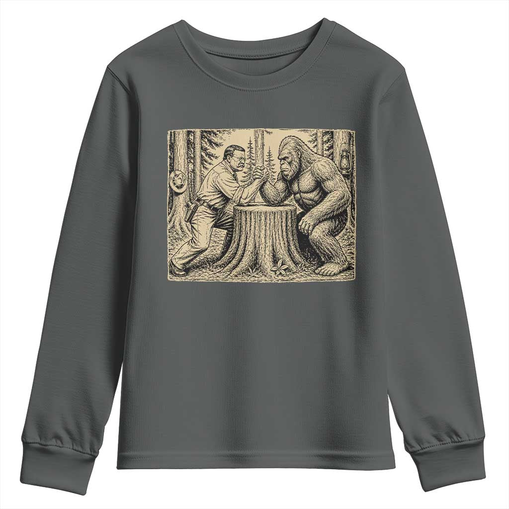 Theodore Roosevelt and Bigfoot Arm Wrestling Retro Youth Sweatshirt