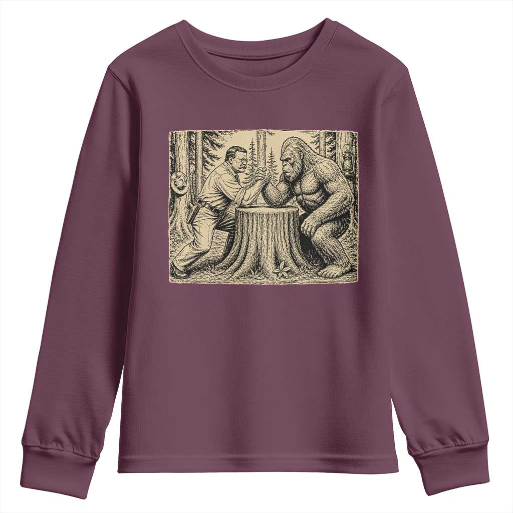 Theodore Roosevelt and Bigfoot Arm Wrestling Retro Youth Sweatshirt