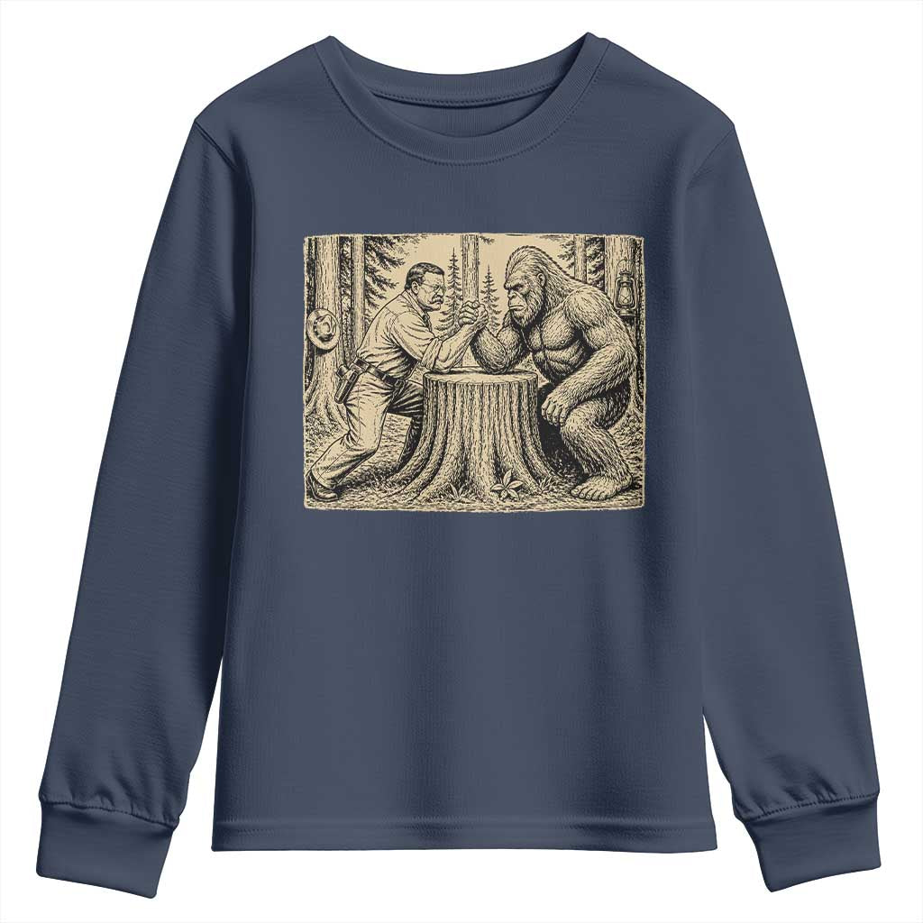 Theodore Roosevelt and Bigfoot Arm Wrestling Retro Youth Sweatshirt