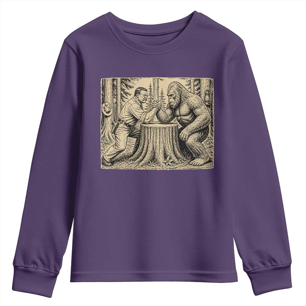 Theodore Roosevelt and Bigfoot Arm Wrestling Retro Youth Sweatshirt