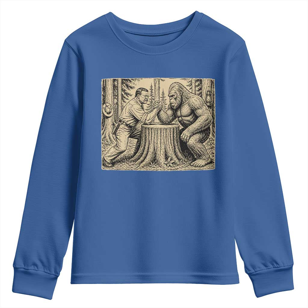 Theodore Roosevelt and Bigfoot Arm Wrestling Retro Youth Sweatshirt