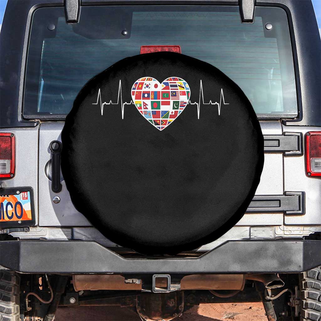 AAPI Heritage Month Heartbeat Heart Asian American and Pacific Islander Countries Flag Spare Tire Cover