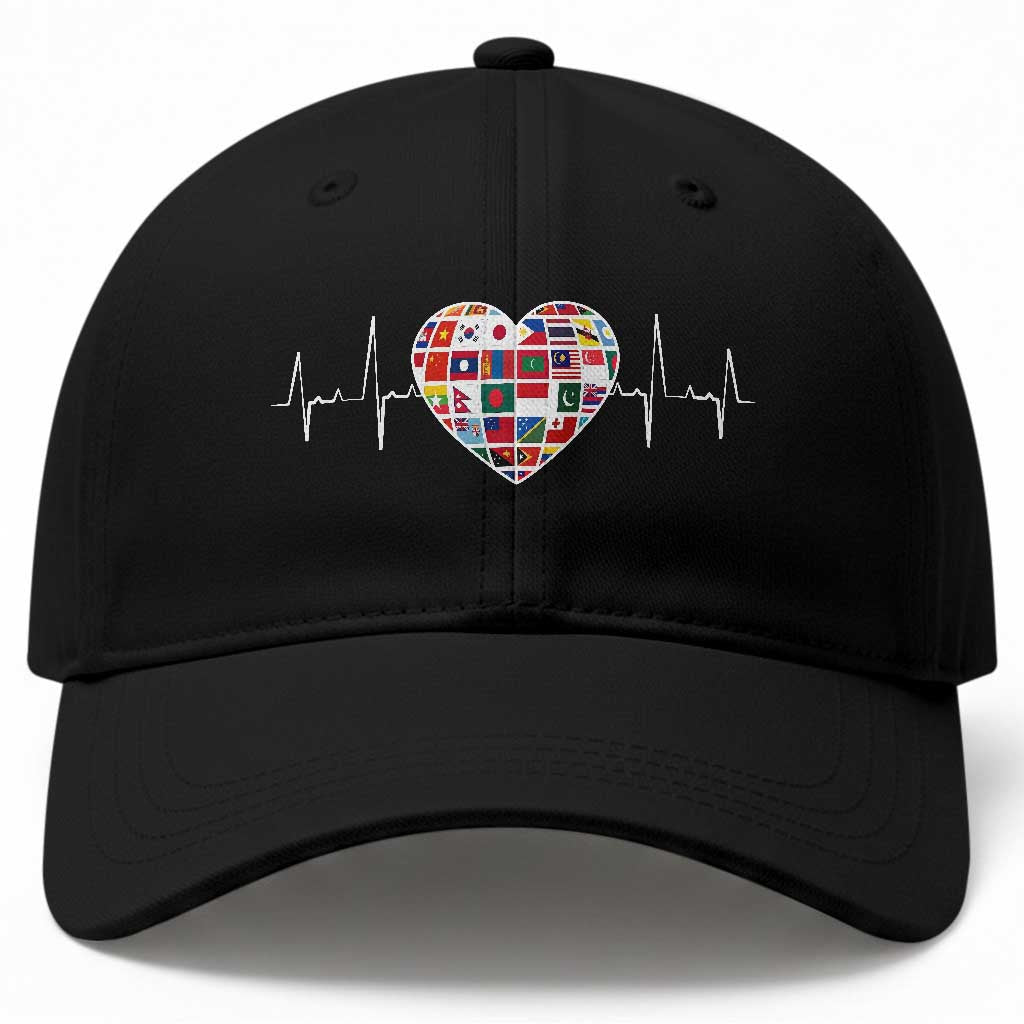 AAPI Heritage Month Heartbeat Heart Asian American and Pacific Islander Countries Flag Baseball Cap