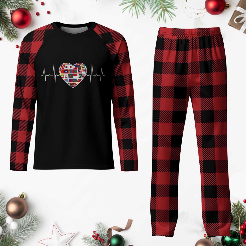 AAPI Heritage Month Heartbeat Heart Asian American and Pacific Islander Countries Flag Plaid Pajama Set