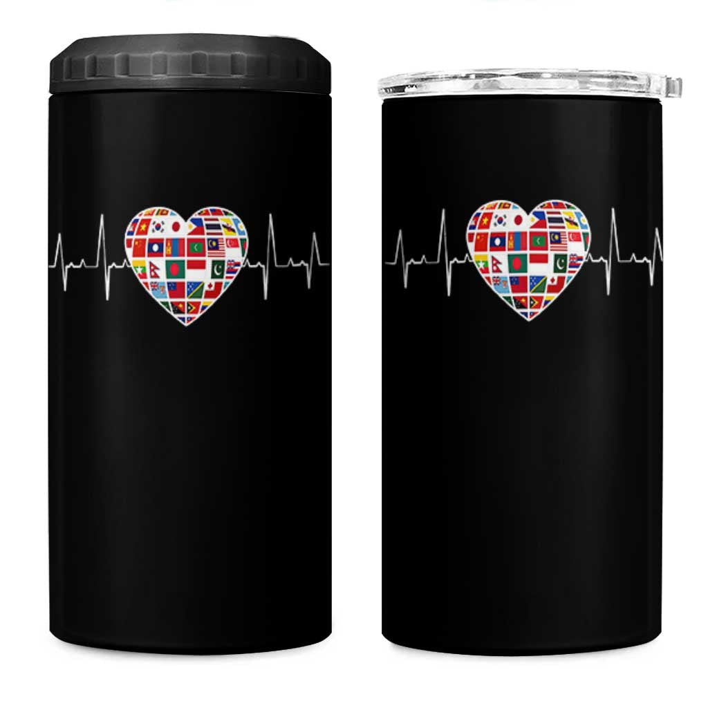 AAPI Heritage Month Heartbeat Heart Asian American and Pacific Islander Countries Flag 4 in 1 Can Cooler Tumbler