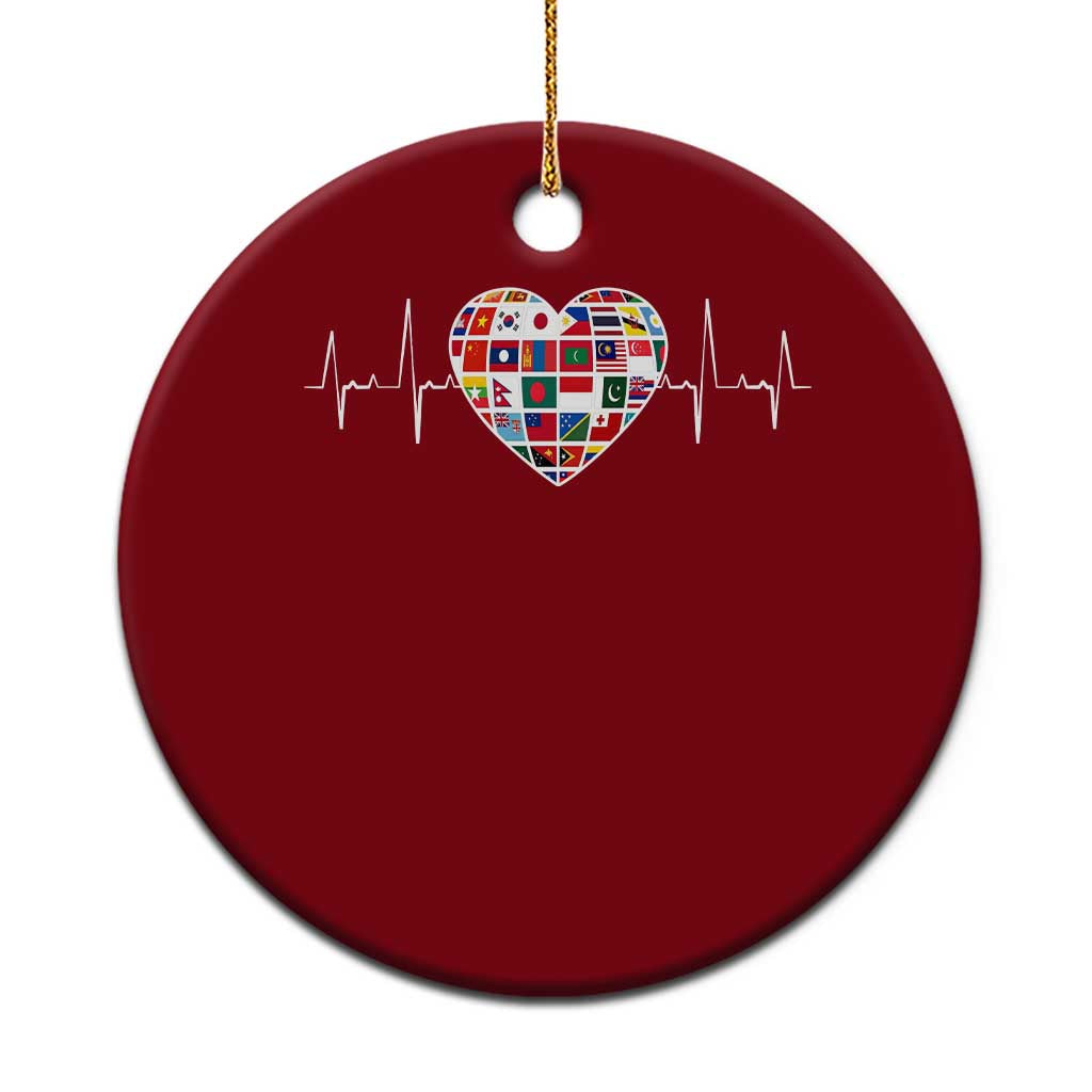 AAPI Heritage Month Heartbeat Heart Asian American and Pacific Islander Countries Flag Ceramic Ornament