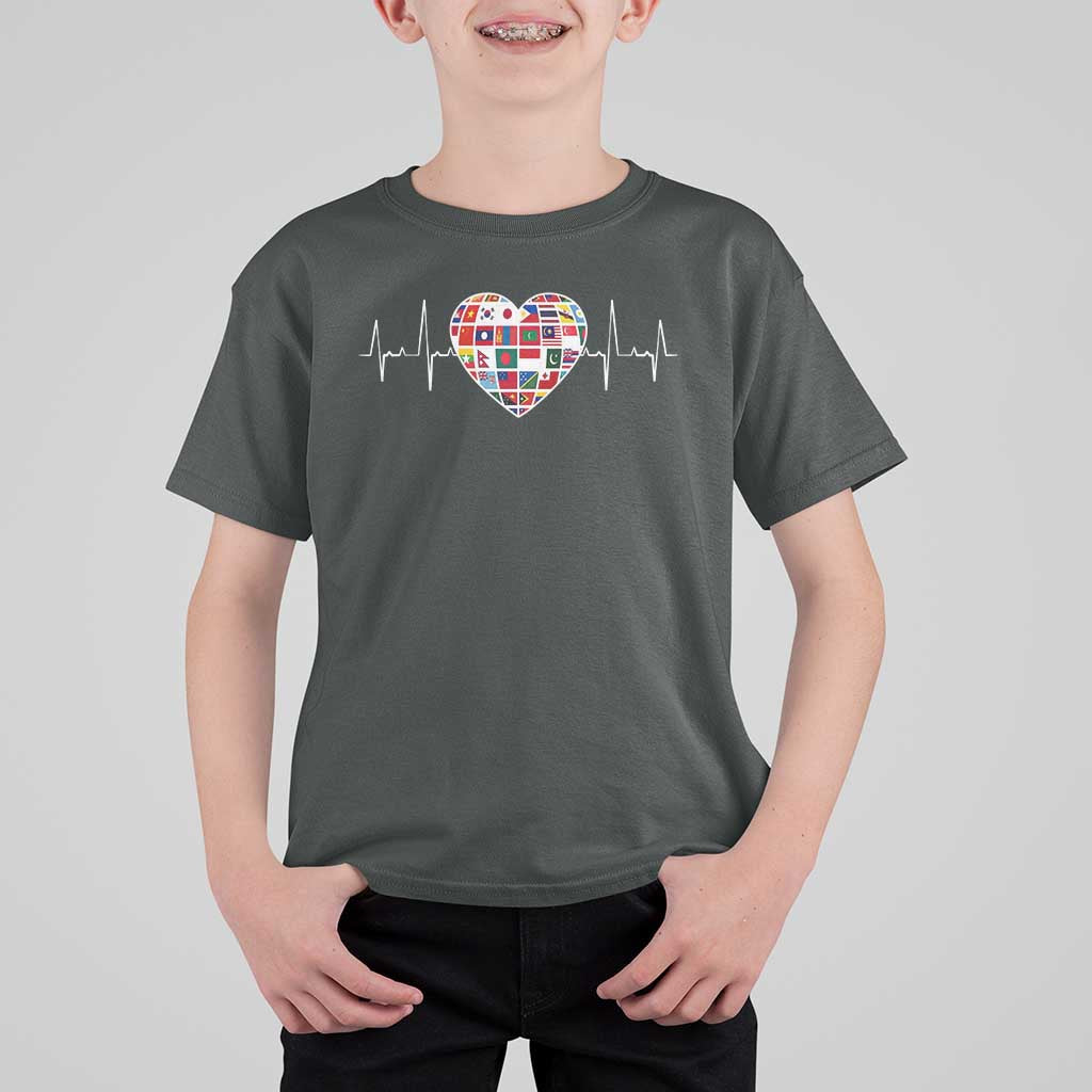 AAPI Heritage Month Heartbeat Heart Asian American and Pacific Islander Countries Flag T Shirt For Kid