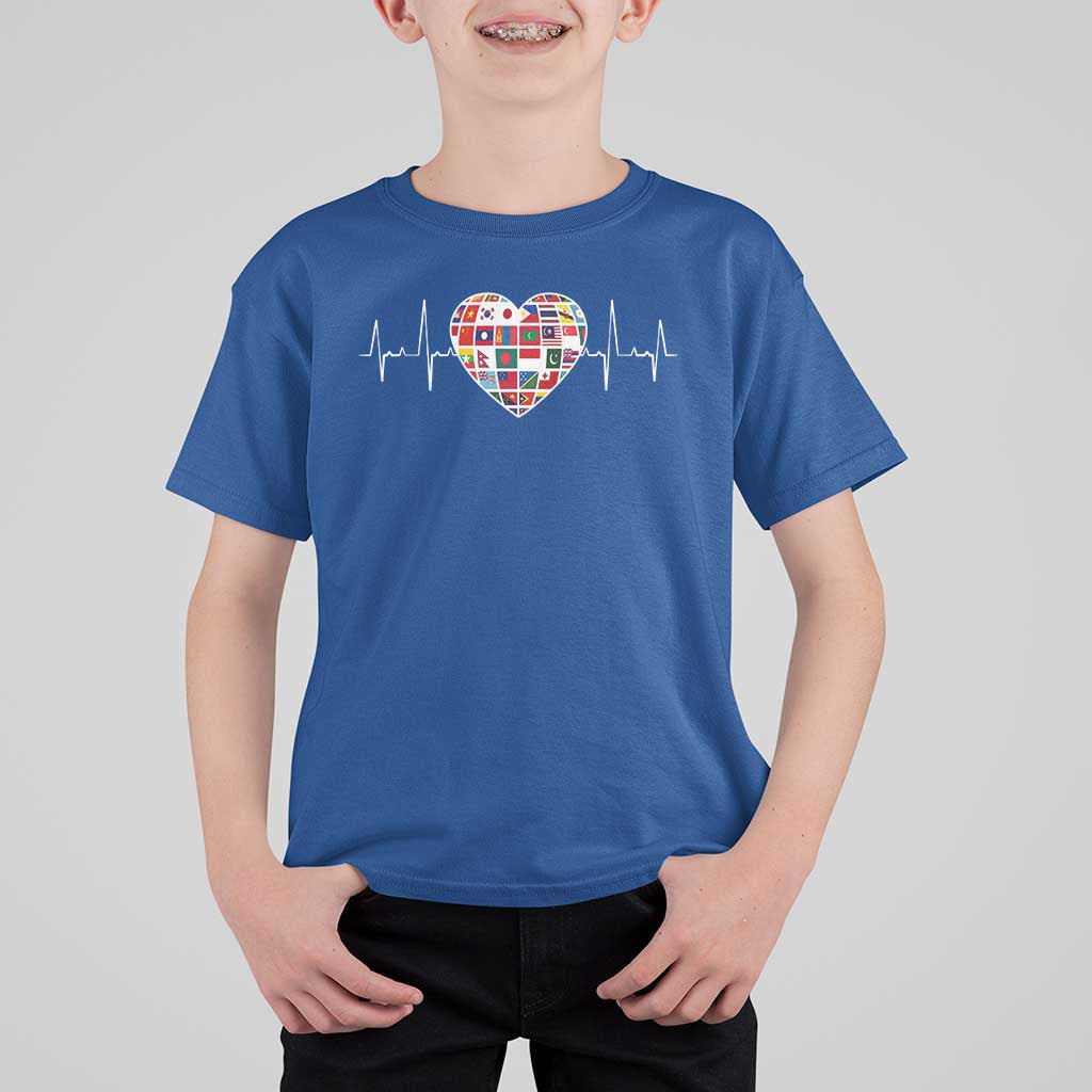 AAPI Heritage Month Heartbeat Heart Asian American and Pacific Islander Countries Flag T Shirt For Kid