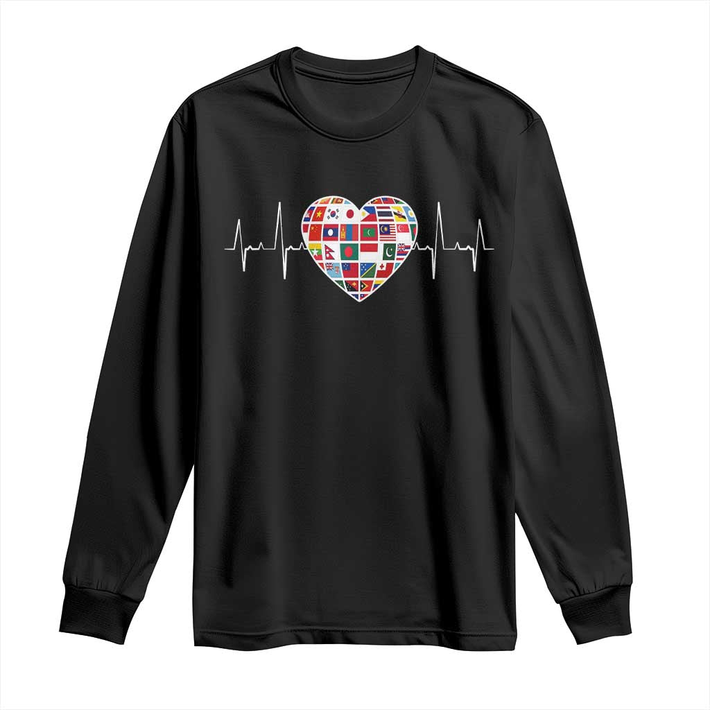 AAPI Heritage Month Heartbeat Heart Asian American and Pacific Islander Countries Flag Long Sleeve Shirt